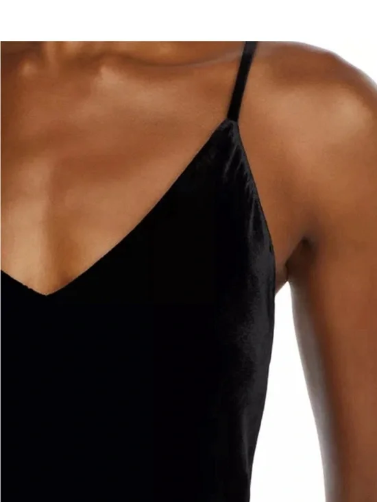 NWT - L'AGENCE Black Silk Velvet Slip Midi Dress with Spaghetti Straps - Picture 3 of 7